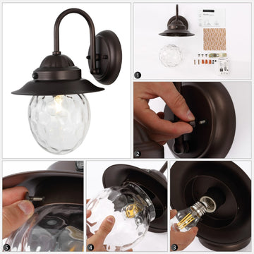 Rodanthe 8.25" Farmhouse Industrial Iron/Glass Outdoor LED Sconce - JONATHAN Y